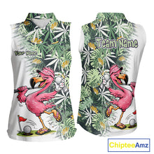 Load image into Gallery viewer, Funny Pink Flamingo Green Tropical Pattern Sleeveless Womens Golf Polo Shirt Custom Golf Shirts For Womens NHT648