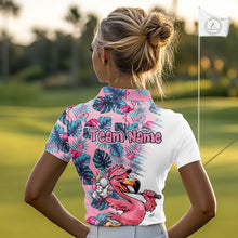 Load image into Gallery viewer, Funny Pink Flamingo Tropical With Pattern Flamingo Golf Polo Shirt Custom Golf Shirts For Womens NHT649