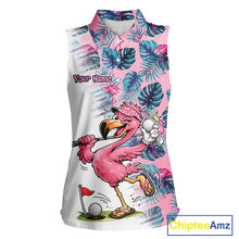 Load image into Gallery viewer, Funny Pink Flamingo Tropical With Pattern Sleeveless Womens Flamingo Golf Polo Shirt Custom Golf Shirts For Womens NHT649