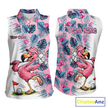 Load image into Gallery viewer, Funny Pink Flamingo Tropical With Pattern Sleeveless Womens Flamingo Golf Polo Shirt Custom Golf Shirts For Womens NHT649