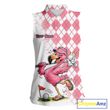 Load image into Gallery viewer, Funny Pink Flamingo Argyle Pink Pattern Sleeveless Womens Golf Polo Shirt Custom Golf Shirts For Womens NHT650