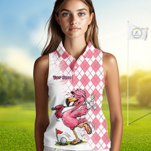 Load image into Gallery viewer, Funny Pink Flamingo Argyle Pink Pattern Sleeveless Womens Golf Polo Shirt Custom Golf Shirts For Womens NHT650