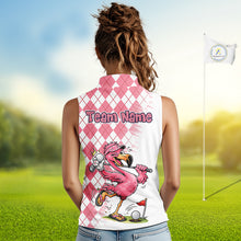 Load image into Gallery viewer, Funny Pink Flamingo Argyle Pink Pattern Sleeveless Womens Golf Polo Shirt Custom Golf Shirts For Womens NHT650
