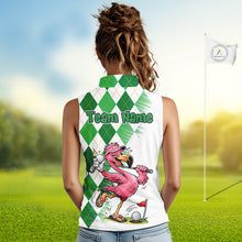 Load image into Gallery viewer, Funny Pink Flamingo Argyle Green Pattern Sleeveless Womens Golf Polo Shirt Custom Golf Shirts For Womens NHT651