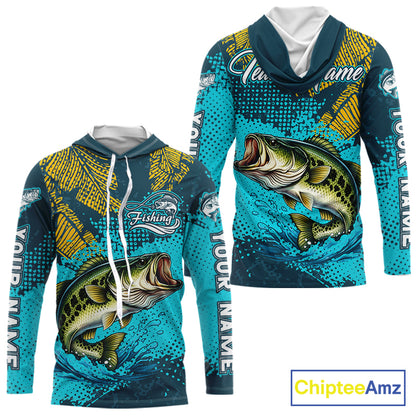 Custom Hooded Largemouth Bass Fishing Long Sleeve Tournament Shirts, Bass Fishing Shirts For Men NHT508