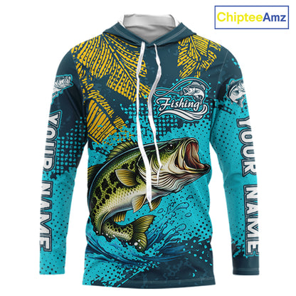 Custom Hooded Largemouth Bass Fishing Long Sleeve Tournament Shirts, Bass Fishing Shirts For Men NHT508