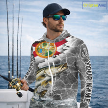 Load image into Gallery viewer, Florida Snook Camo Gray Custom Long Sleeve Hooded Performance Fishing Shirts, Florida Flag Fishing Jerseys NHT661