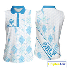 Load image into Gallery viewer, Personalized Womens Sleeveless Golf Shirt Argyle Style – Custom Name Polo, Gift For Mom, Golfer Gift Idea NHT671