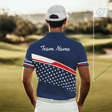 Load image into Gallery viewer, Blue Navy American Flag Mens Golf Polo Shirts Custom Patriotic Team Golf Shirts For Men Golf Gifts NHT693