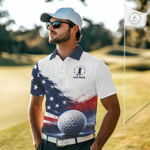 Load image into Gallery viewer, Men's Patriotic Golf Polo Shirt – USA Flag Golf Apparel, Red White Blue Performance Polo 