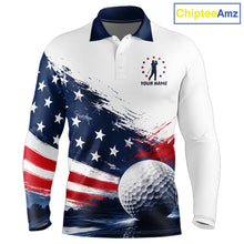 Load image into Gallery viewer, Men's Patriotic Golf Polo Shirt – USA Flag Golf Apparel, Red White Blue Performance Polo 