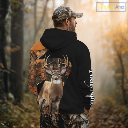 Deer Hunting Shirt Black Camo Orange 3D Custom Name, Season Deer Hunting NHT295