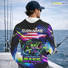 Load image into Gallery viewer, Personalized Bass Fishing Jerseys, Custom American Flag Fishing Shirts Long Sleeve Hooded For Men NHT458