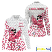 Load image into Gallery viewer, Pink Flamingo Golf Shirt For Women, Funny Leopard Patten Golf Polo Shirt, Ladies Golf Outfit For Team NHT732
