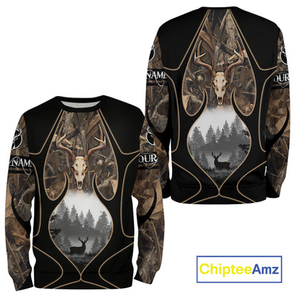 Deer Hunting Shirt 3D All Over Print Skull Deer Personalized Name, Hoodie Hunting For Men NHT363