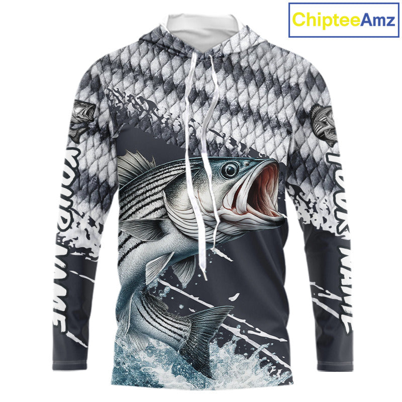 Striped Bass Striper Fishing Custom Performance Fishing Shirts, Hooded Fishing Jersey Shirt NHT537