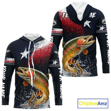 Load image into Gallery viewer, Custom Vintage Rainbow Trout Long Sleeve Hooded Patriotic Fishing Shirt For Men, Trout Texas Flag Fishing Shirt NHT766