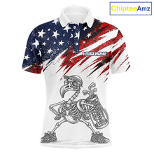 Load image into Gallery viewer, Patriotic Golf Polo Shirt – USA Flag Skull Flamingo Golfer Funny Golf Outfit For Men NHT780