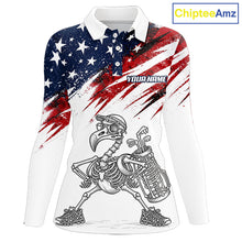Load image into Gallery viewer, Patriotic Golf Polo Shirt – USA Flag Skull Flamingo Golfer Funny Golf Outfit For Womens NHT780
