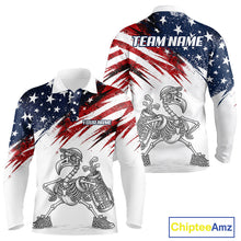 Load image into Gallery viewer, Patriotic Golf Polo Shirt – USA Flag Skull Flamingo Golfer Funny Golf Outfit For Men NHT780