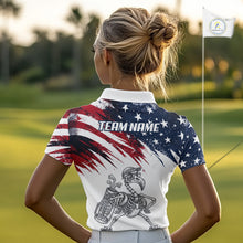 Load image into Gallery viewer, Patriotic Golf Polo Shirt – USA Flag Skull Flamingo Golfer Funny Golf Outfit For Womens NHT780