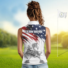 Load image into Gallery viewer, Patriotic Sleeveless Womens Golf Polo Shirt – USA Flag Skull Flamingo Golfer Funny Golf Outfit For Womens NHT780