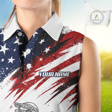 Load image into Gallery viewer, Patriotic Sleeveless Womens Golf Polo Shirt – USA Flag Skull Flamingo Golfer Funny Golf Outfit For Womens NHT780