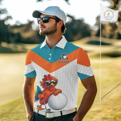 Personalized Cool Rooster With Sunglasses Golf Polo - Custom Name Funny Chicken Golf Shirt NHT954