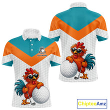 Load image into Gallery viewer, Personalized Cool Rooster Golf Polo Shirt Custom Name Funny Chicken Golf Shirt