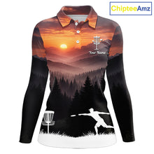 Load image into Gallery viewer, Womens Disc Golf Shirts Custom Mountain Sunset Polo, Lightweight Performance Wear Team Disc Golf Apparel NHT802