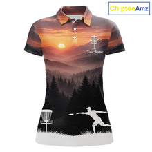 Load image into Gallery viewer, Womens Disc Golf Shirts Custom Mountain Sunset Polo, Lightweight Performance Wear Team Disc Golf Apparel NHT802