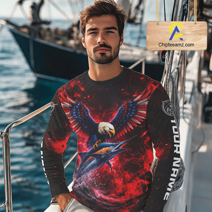 Patriotic Eagle Marlin Fishing Shirt Long Sleeve, Performance Fishing Shirt NHT428