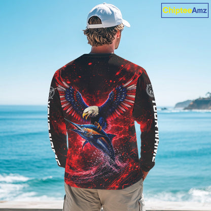 Patriotic Eagle Marlin Fishing Shirt Long Sleeve, Performance Fishing Shirt NHT428