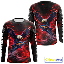 Load image into Gallery viewer, Patriotic Eagle Marlin Fishing Shirt Long Sleeve, Performance Fishing Shirt NHT428