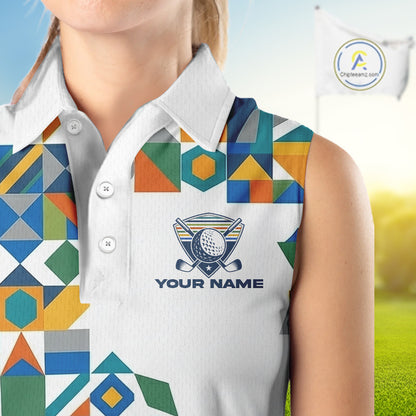 Colorful Geometric Custom Sleeveless Womens Golf Polo Shirts, Golf Jerseys For Golfer NHT840