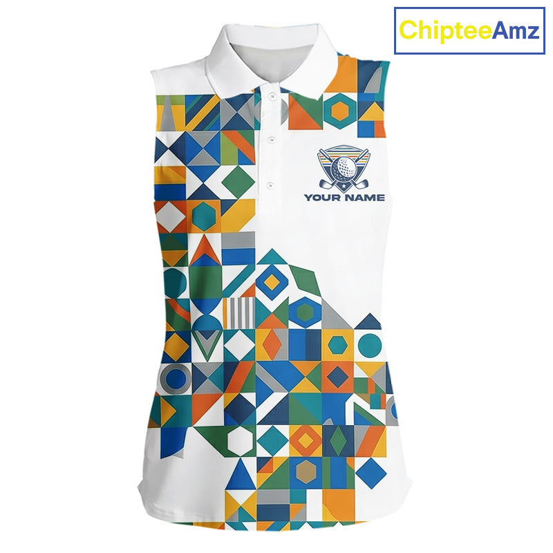 Colorful Geometric Custom Sleeveless Womens Golf Polo Shirts, Golf Jerseys For Golfer NHT840