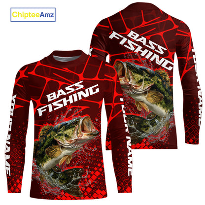 Largemouth Bass Fishing, Kid Fishing Shirts Long Sleeve Scale, Fishing Gift |Red NHT391