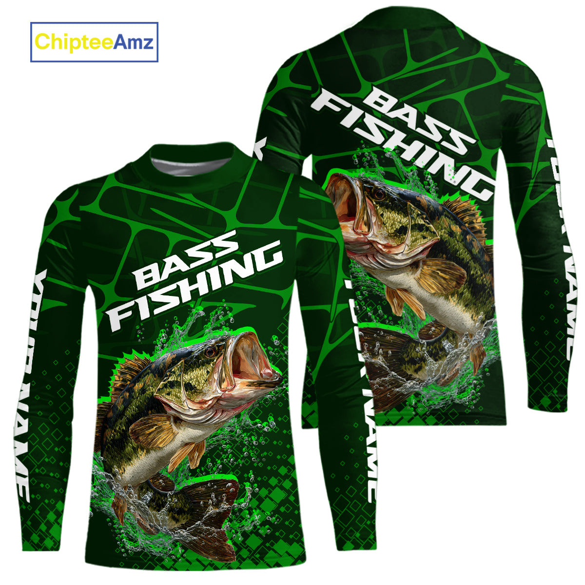 Largemouth Bass Fishing, Kid Fishing Shirts Long Sleeve Scale, Fishing Gift| Green NHT392
