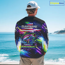 Load image into Gallery viewer, Personalized Rainbow Trout Fishing Jerseys, Custom American Flag Fishing Shirts Long Sleeve For Men NHT639