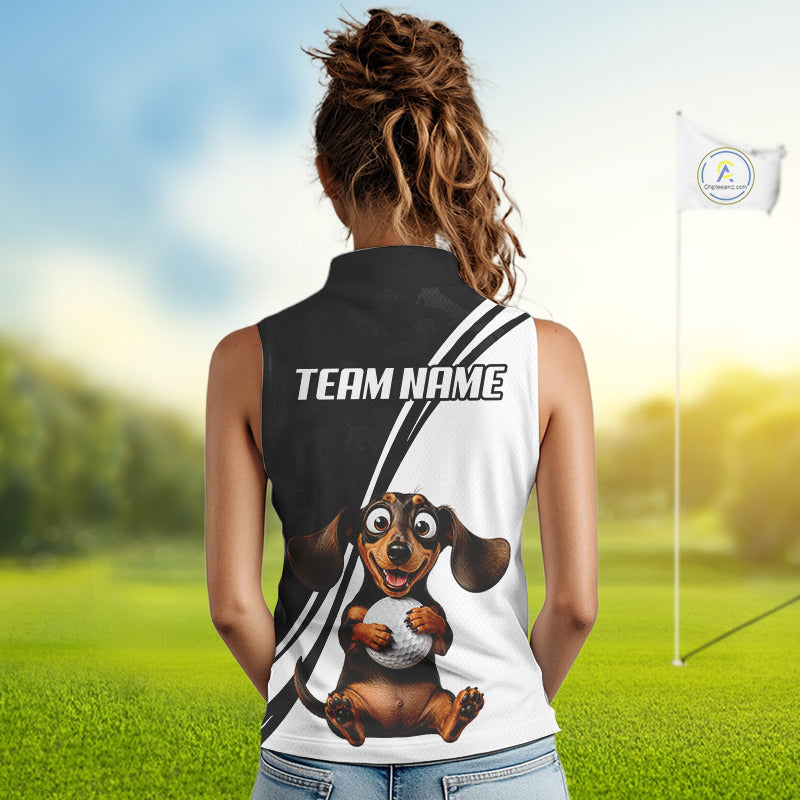 Personalized Dachshund Women Sleeveless Golf Polo Shirt , Funny Dog Golf Shirt, Gift For Golfer NHT1307