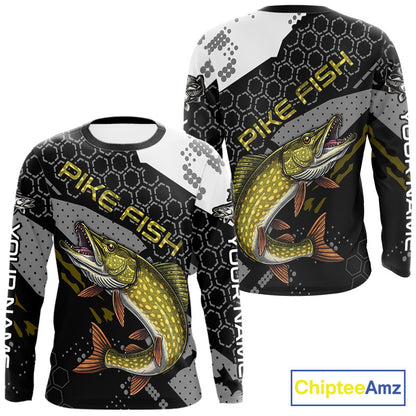 Custom Pike Long Sleeve Fishing Shirts For Men, Design Pike Fishing Jerseys NHT446