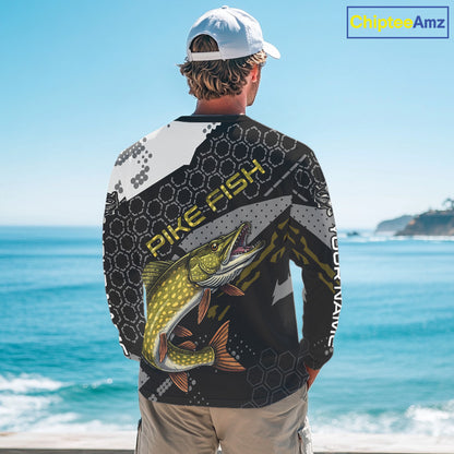 Custom Pike Long Sleeve Fishing Shirts For Men, Design Pike Fishing Jerseys NHT446