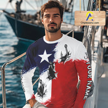 Load image into Gallery viewer, Texas Fishing Fish Hooks Patriotic Fishing Shirt Long Sleeve, Custom Name Fishing Jerseys NHT664
