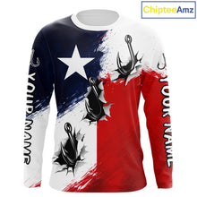 Load image into Gallery viewer, Texas Fishing Fish Hooks Patriotic Fishing Shirt Long Sleeve, Custom Name Fishing Jerseys NHT664