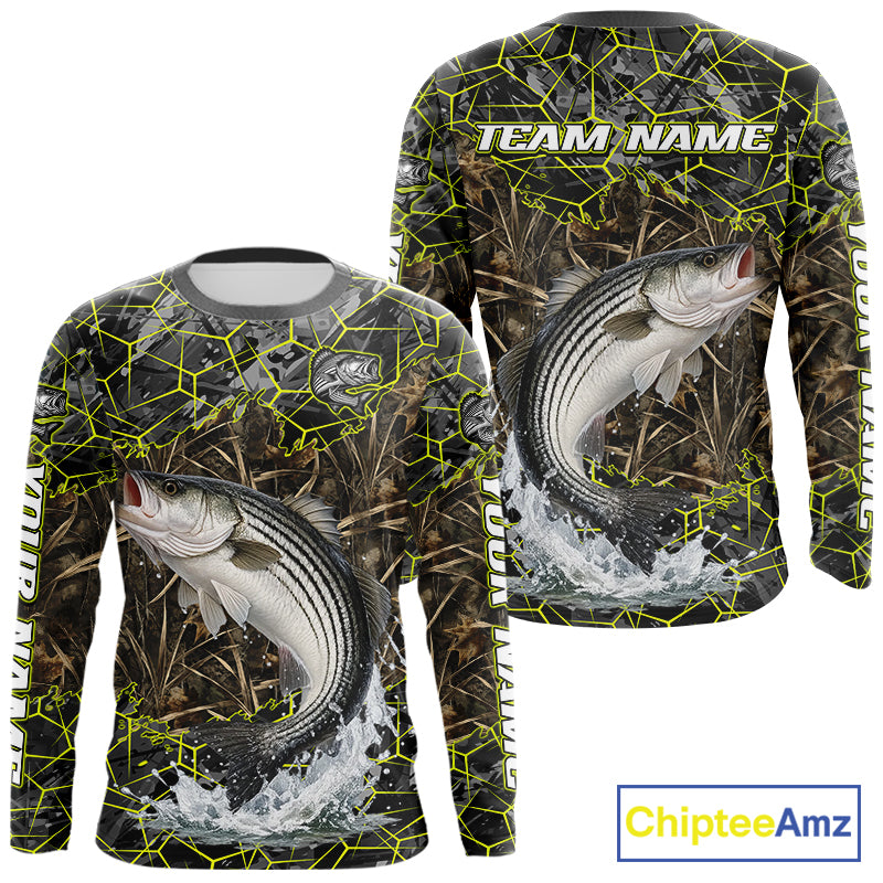 Striped Bass Custom Long Sleeve Fishing Shirts, Camouflage Striper Fishing Jerseys NHT518
