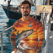 Load image into Gallery viewer, Personalized Striped Bass Fish Fishing Shirt Long Sleeve – Sunset Ocean Design NHT711