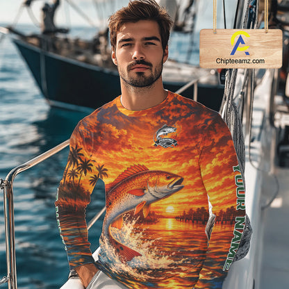 Personalized Redfish Fish Fishing Shirt Long Sleeve – Sunset Ocean Design NHT712