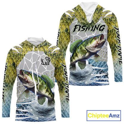 Beautiful Bass Fishing Shirts Long Sleeve Hooded Customize Name Fishing Personalized Gift NHT404