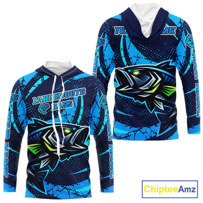 Blue Camo Largemouth Bass Fishing Jerseys, Custom Bass Performance Fishing Apparel NHT460
