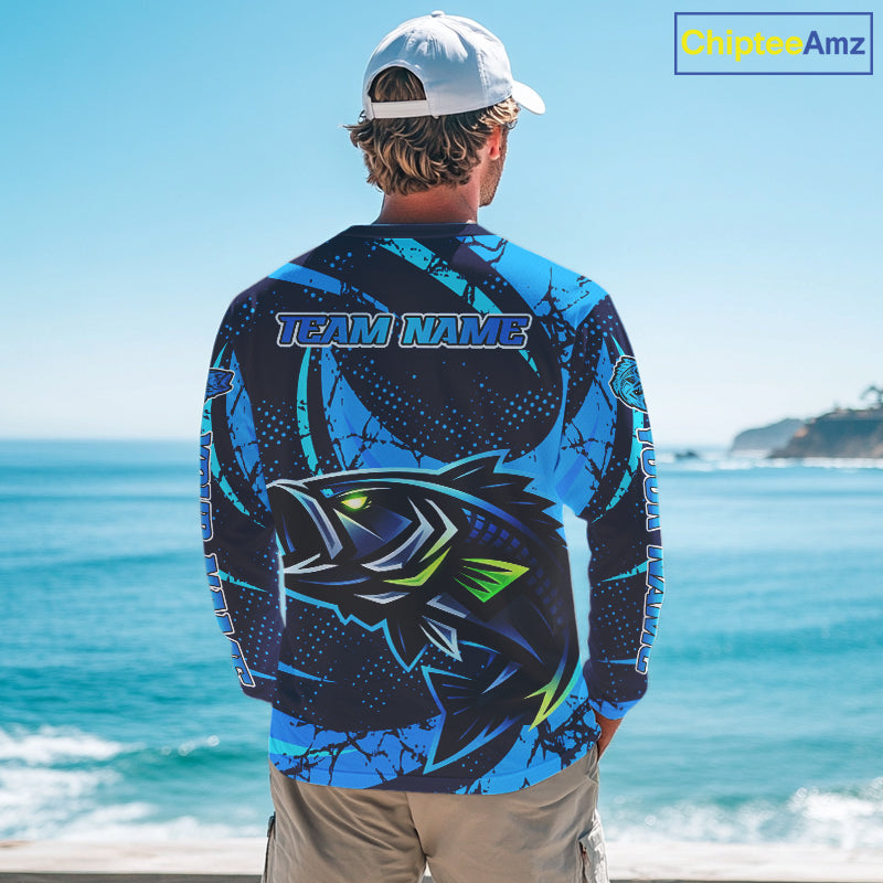 Blue Camo Largemouth Bass Fishing Jerseys, Custom Bass Performance Fishing Apparel NHT460